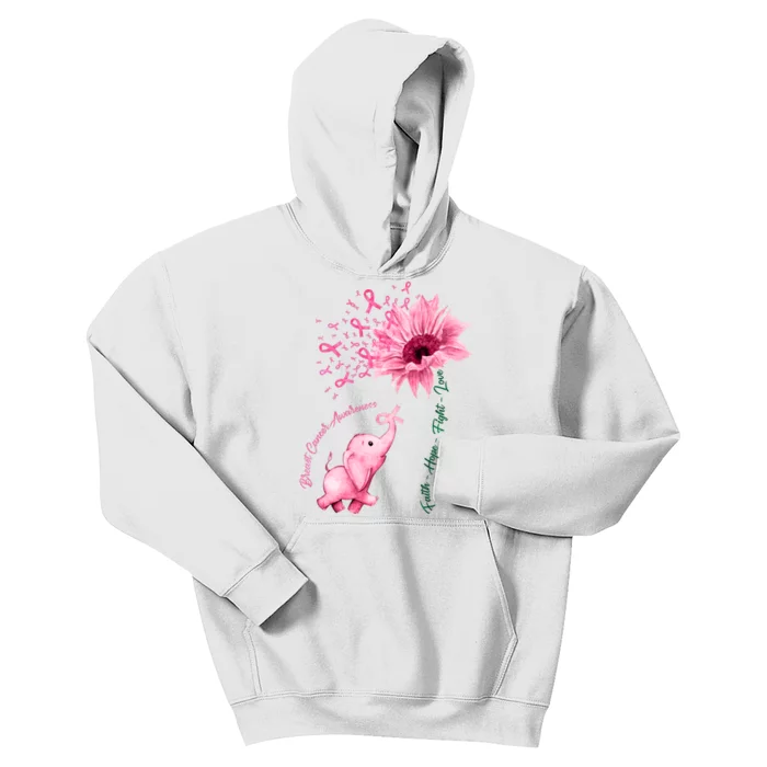 Breast Cancer Awareness Sunflower Elephant Pink Ribbon Kids Hoodie