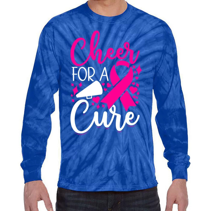 Breast Cancer Awareness Mom Cheerleading Cheer For The Cure Gift Tie-Dye Long Sleeve Shirt