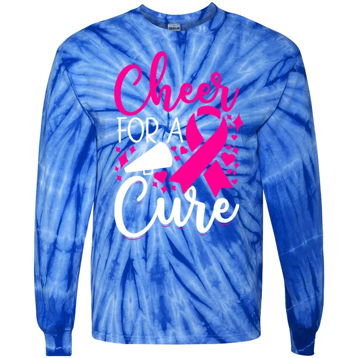 Breast Cancer Awareness Mom Cheerleading Cheer For The Cure Gift Tie-Dye Long Sleeve Shirt