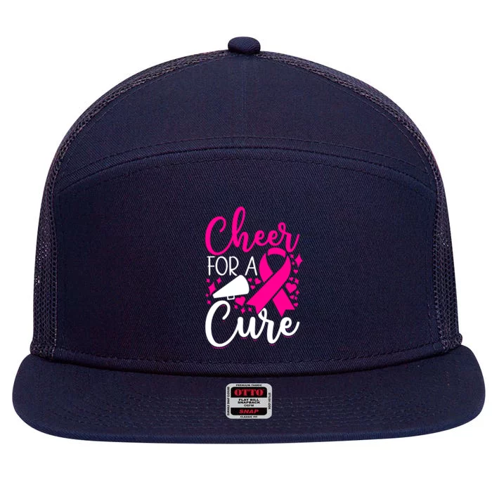 Breast Cancer Awareness Mom Cheerleading Cheer For The Cure Gift 7 Panel Mesh Trucker Snapback Hat