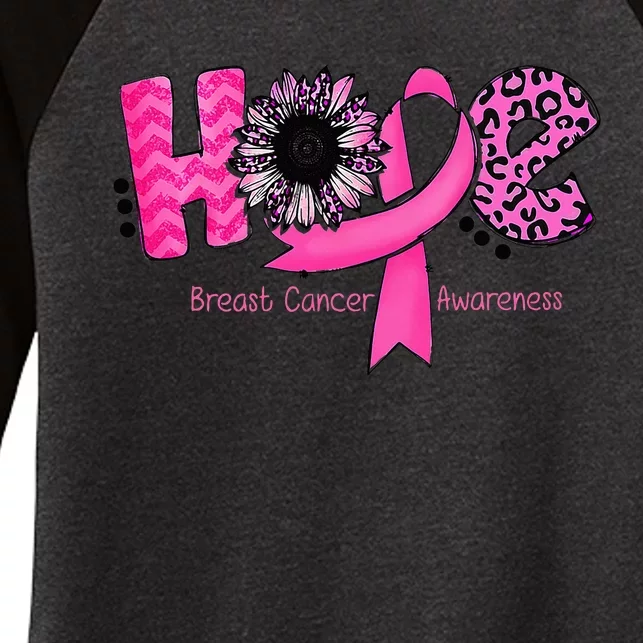 Breast Cancer Awareness Hope Pink Ribbon Leopard Sunflower Women's Tri-Blend 3/4-Sleeve Raglan Shirt