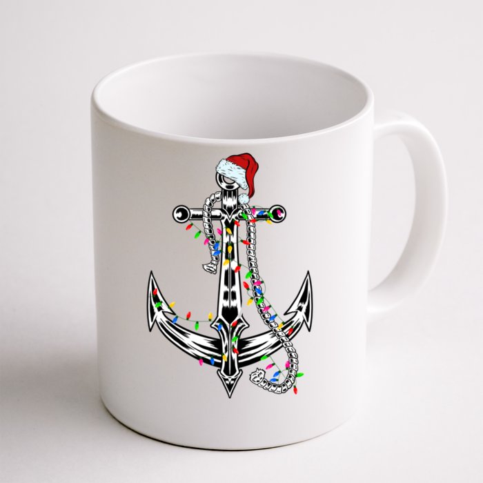 Boating Christmas Anchor Santa Lights Sailing Boat Sailor Gift Front & Back Coffee Mug