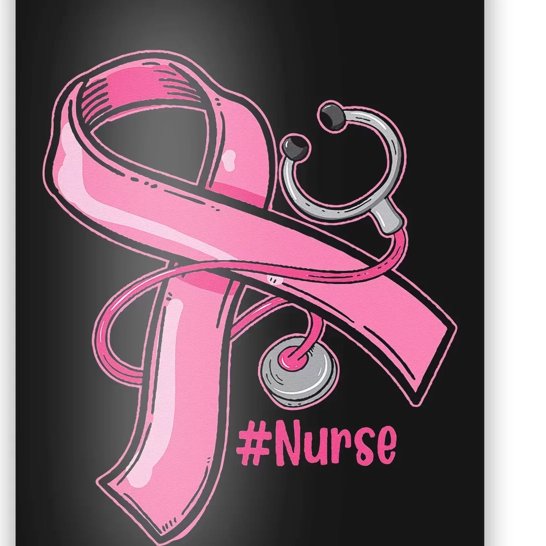 Breast Cancer Awareness Nurse Stethoscope Pink Ribbon Poster