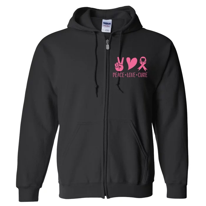 Breast Cancer Awareness Pink Peace Love Cure Faith Full Zip Hoodie