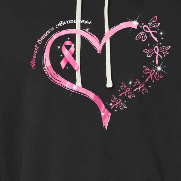 Breast Cancer Awareness Butterfly Simple Logo Garment-Dyed Fleece Hoodie