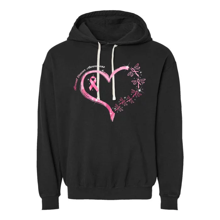 Breast Cancer Awareness Butterfly Simple Logo Garment-Dyed Fleece Hoodie