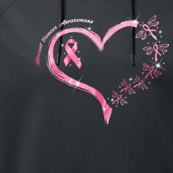 Breast Cancer Awareness Butterfly Simple Logo Performance Fleece Hoodie