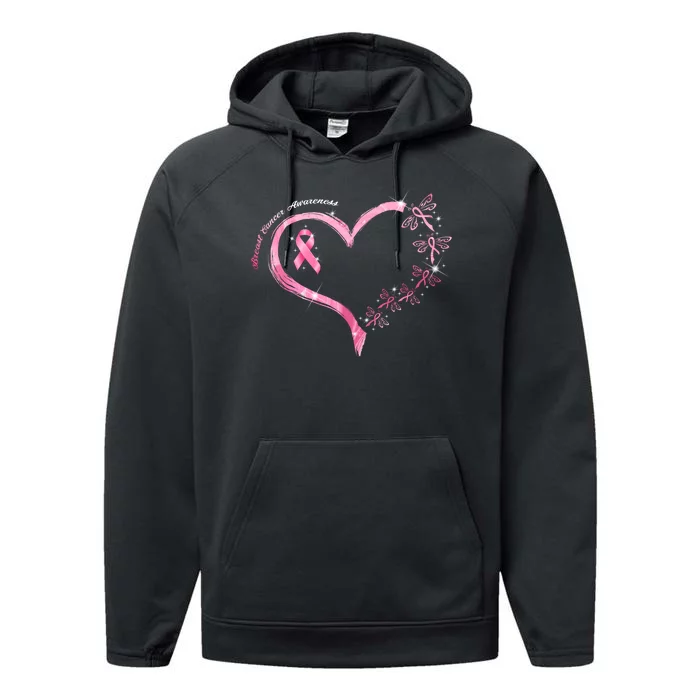 Breast Cancer Awareness Butterfly Simple Logo Performance Fleece Hoodie