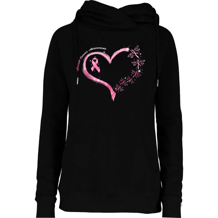 Breast Cancer Awareness Butterfly Simple Logo Womens Funnel Neck Pullover Hood