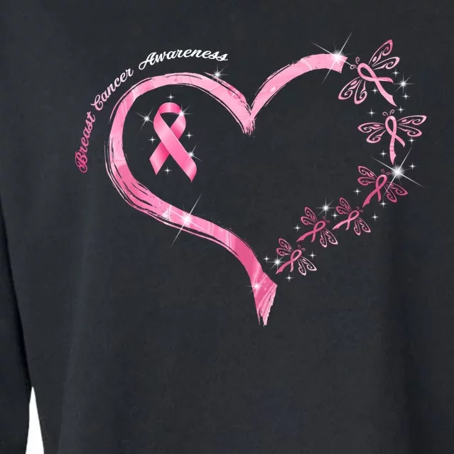 Breast Cancer Awareness Butterfly Simple Logo Cropped Pullover Crew