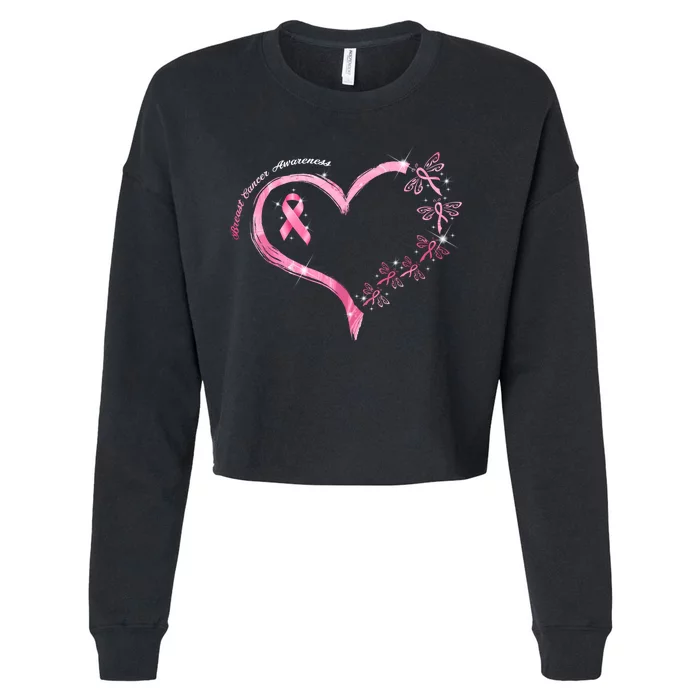 Breast Cancer Awareness Butterfly Simple Logo Cropped Pullover Crew