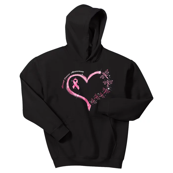 Breast Cancer Awareness Butterfly Simple Logo Kids Hoodie