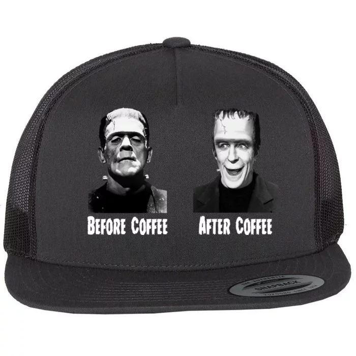 Before Coffee After Coffee Funny Monster Flat Bill Trucker Hat