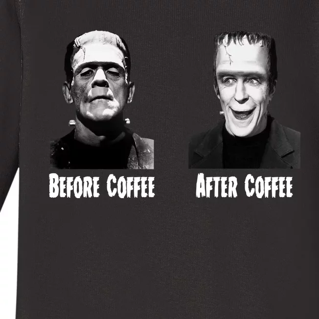 Before Coffee After Coffee Funny Monster Baby Long Sleeve Bodysuit