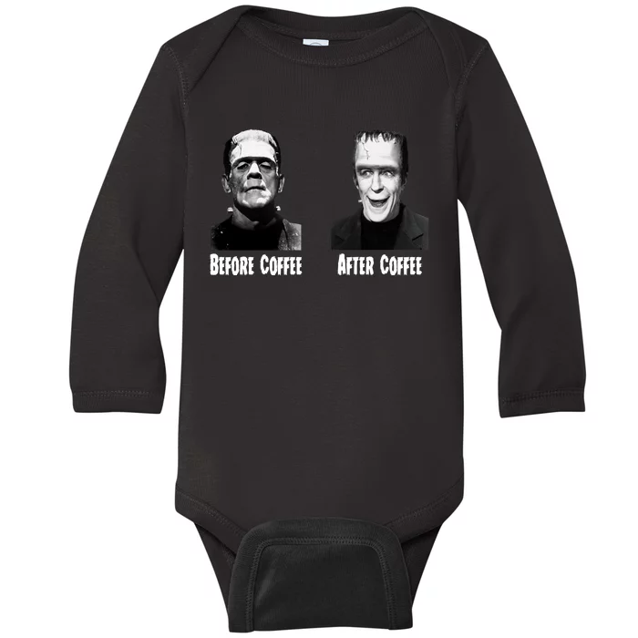 Before Coffee After Coffee Funny Monster Baby Long Sleeve Bodysuit