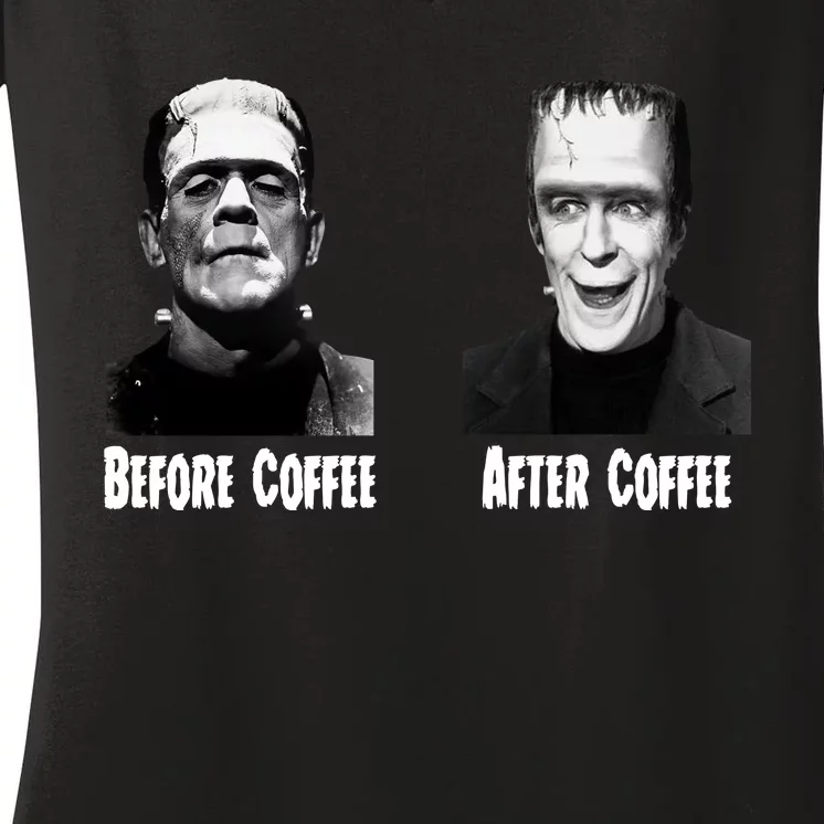 Before Coffee After Coffee Funny Monster Women's V-Neck T-Shirt