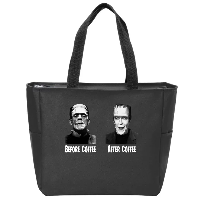 Before Coffee After Coffee Funny Monster Zip Tote Bag