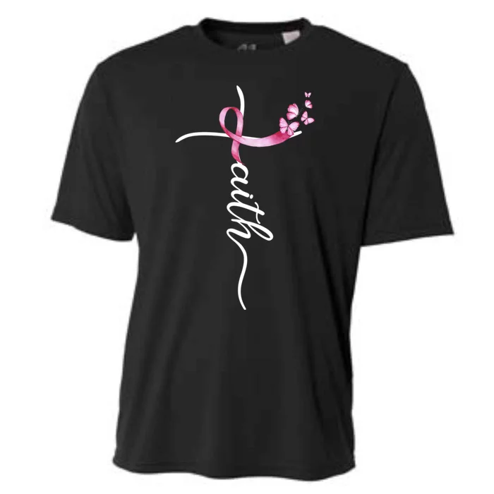 Breast Cancer Awareness Faith Cross Pink Ribbon Cooling Performance Crew T-Shirt