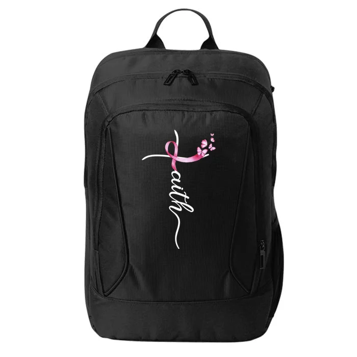 Breast Cancer Awareness Faith Cross Pink Ribbon City Backpack