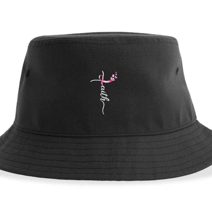 Breast Cancer Awareness Faith Cross Pink Ribbon Sustainable Bucket Hat