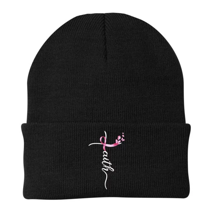 Breast Cancer Awareness Faith Cross Pink Ribbon Knit Cap Winter Beanie