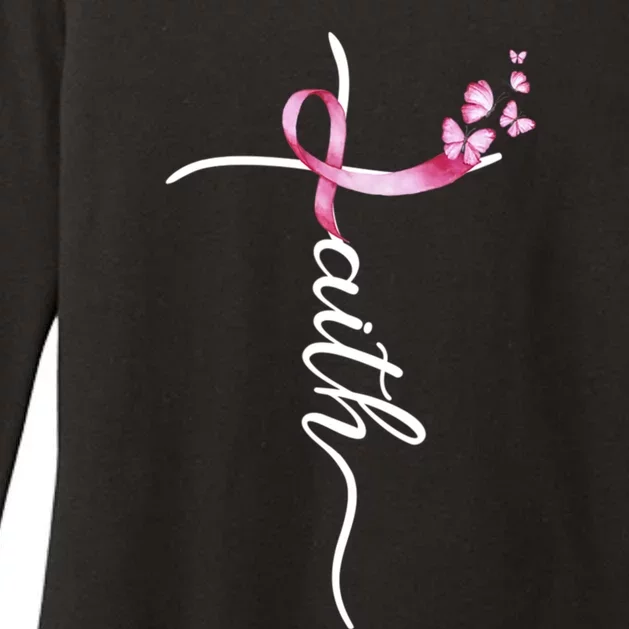 Breast Cancer Awareness Faith Cross Pink Ribbon Womens CVC Long Sleeve Shirt