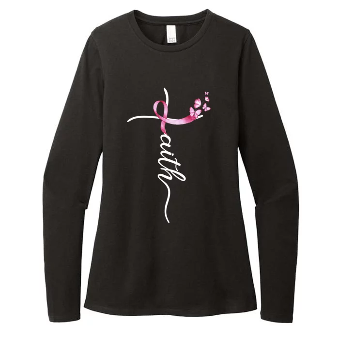 Breast Cancer Awareness Faith Cross Pink Ribbon Womens CVC Long Sleeve Shirt