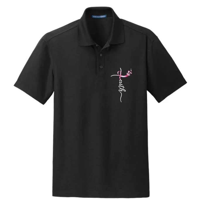 Breast Cancer Awareness Faith Cross Pink Ribbon Dry Zone Grid Performance Polo