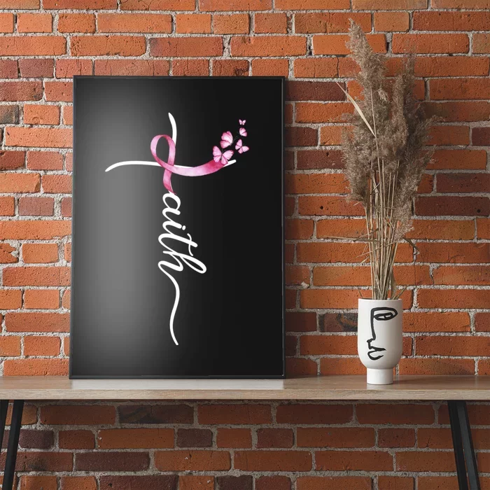 Breast Cancer Awareness Faith Cross Pink Ribbon Poster