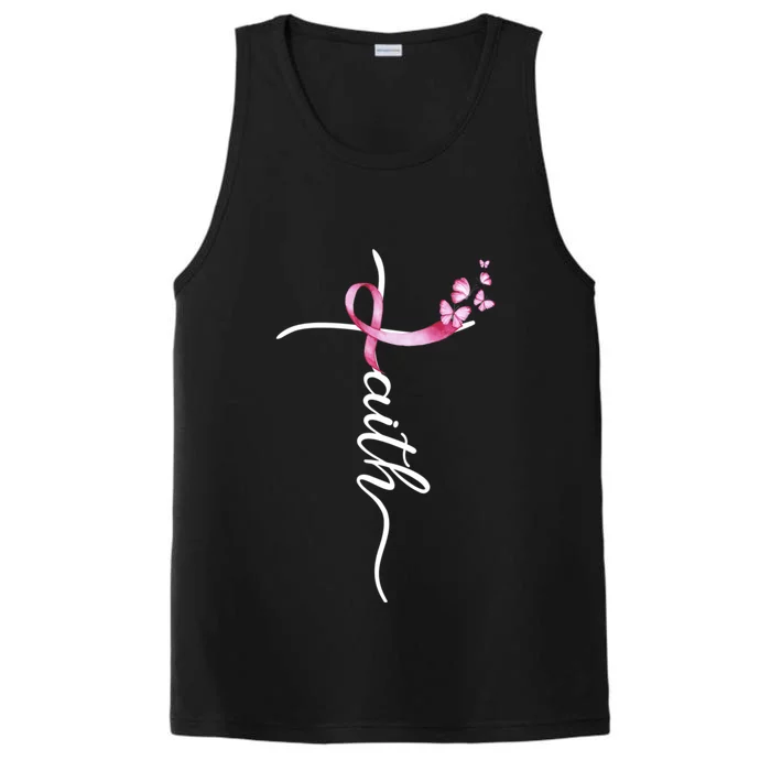 Breast Cancer Awareness Faith Cross Pink Ribbon Performance Tank