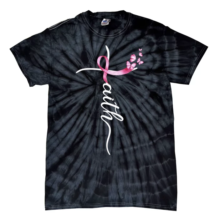 Breast Cancer Awareness Faith Cross Pink Ribbon Tie-Dye T-Shirt