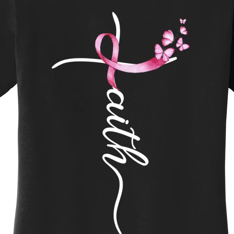 Breast Cancer Awareness Faith Cross Pink Ribbon Women's T-Shirt