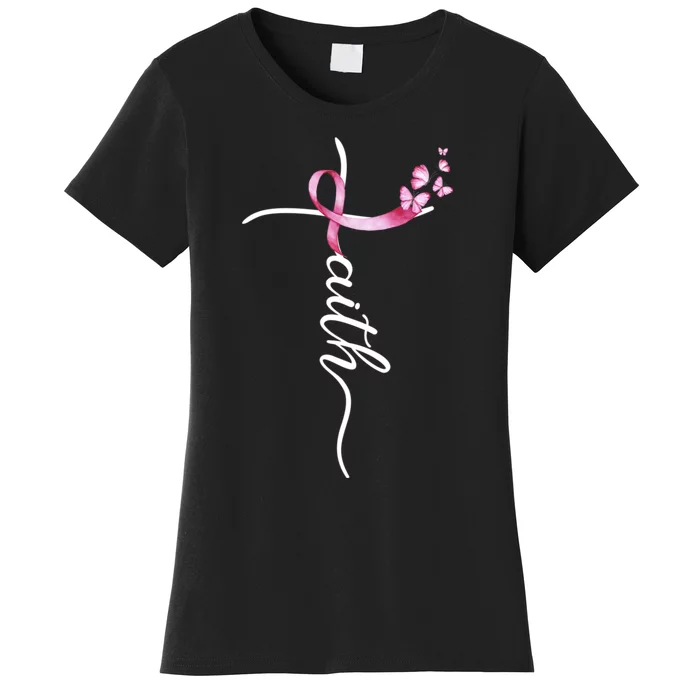 Breast Cancer Awareness Faith Cross Pink Ribbon Women's T-Shirt