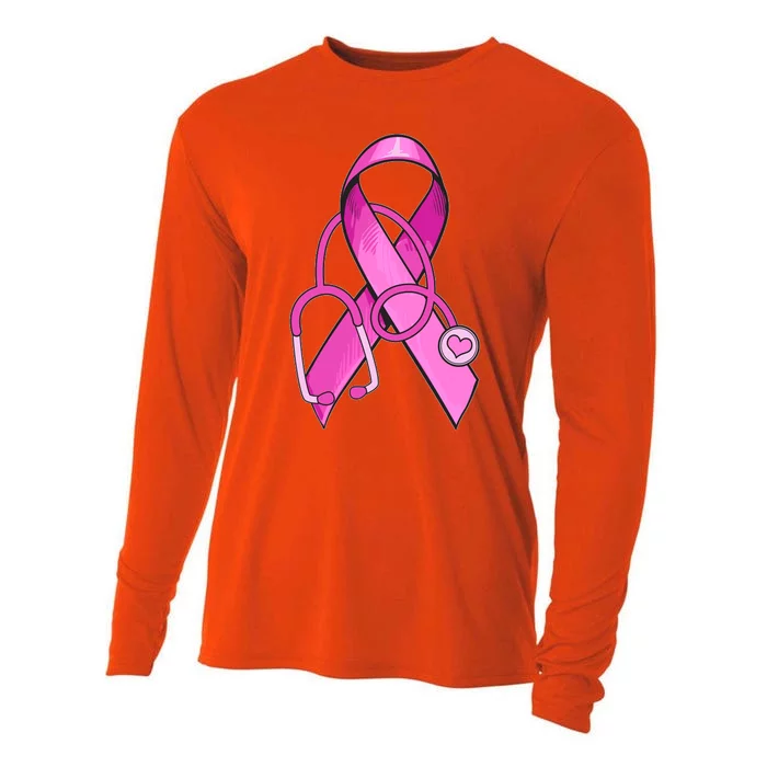 Breast Cancer Awareness Pink Ribbon Stethoscope Cooling Performance Long Sleeve Crew