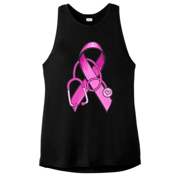 Breast Cancer Awareness Pink Ribbon Stethoscope Ladies Tri-Blend Wicking Tank