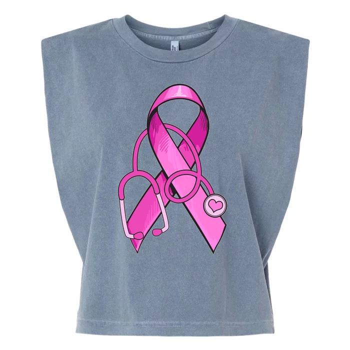 Breast Cancer Awareness Pink Ribbon Stethoscope Garment-Dyed Women's Muscle Tee