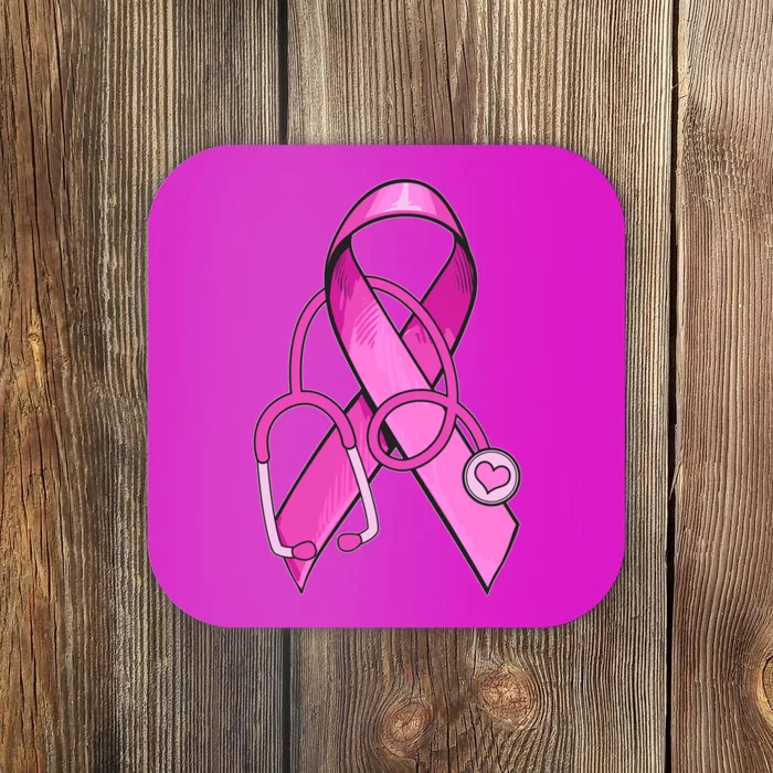 Breast Cancer Awareness Pink Ribbon Stethoscope Coaster