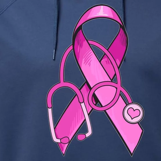 Breast Cancer Awareness Pink Ribbon Stethoscope Performance Fleece Hoodie