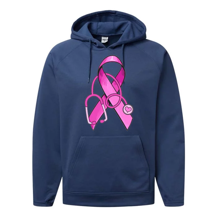 Breast Cancer Awareness Pink Ribbon Stethoscope Performance Fleece Hoodie