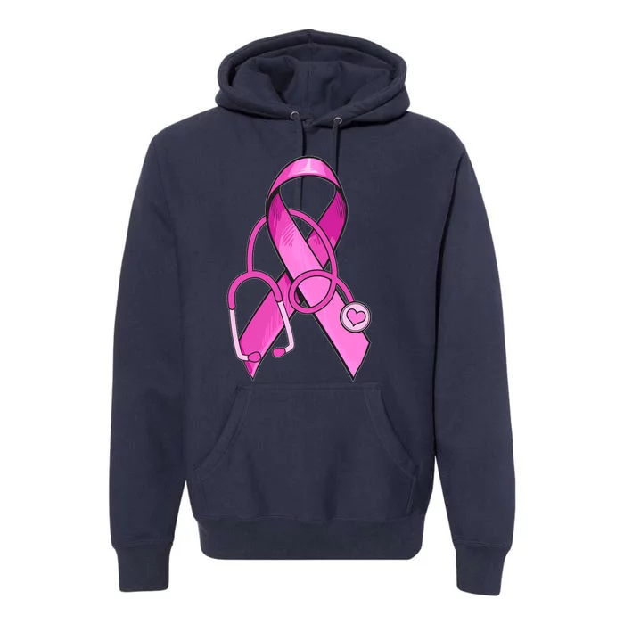 Breast Cancer Awareness Pink Ribbon Stethoscope Premium Hoodie