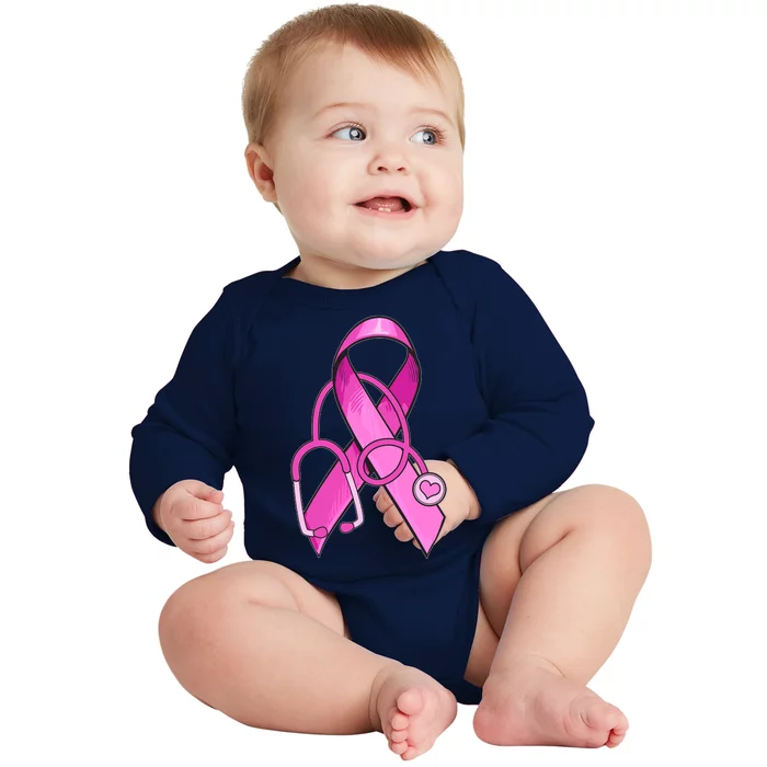 Breast Cancer Awareness Pink Ribbon Stethoscope Baby Long Sleeve Bodysuit