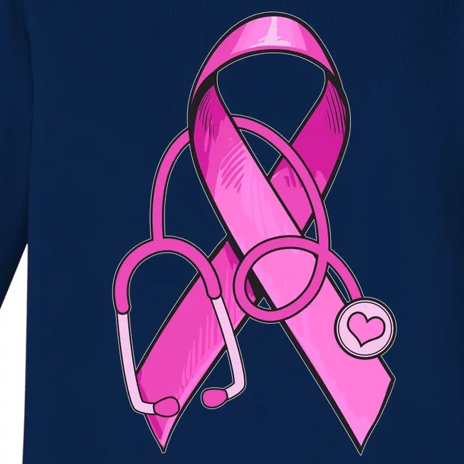 Breast Cancer Awareness Pink Ribbon Stethoscope Baby Long Sleeve Bodysuit