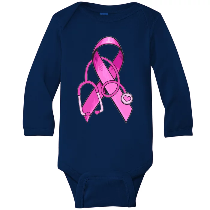 Breast Cancer Awareness Pink Ribbon Stethoscope Baby Long Sleeve Bodysuit