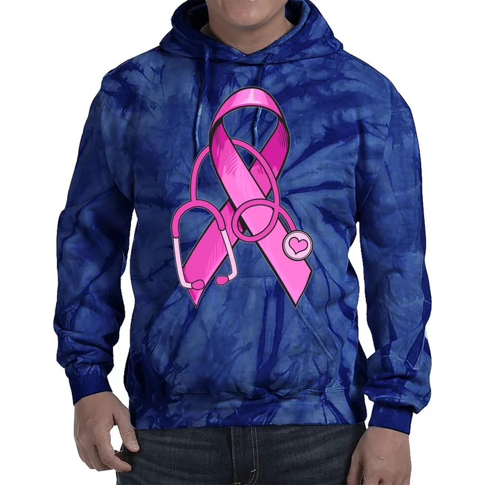 Breast Cancer Awareness Pink Ribbon Stethoscope Tie Dye Hoodie