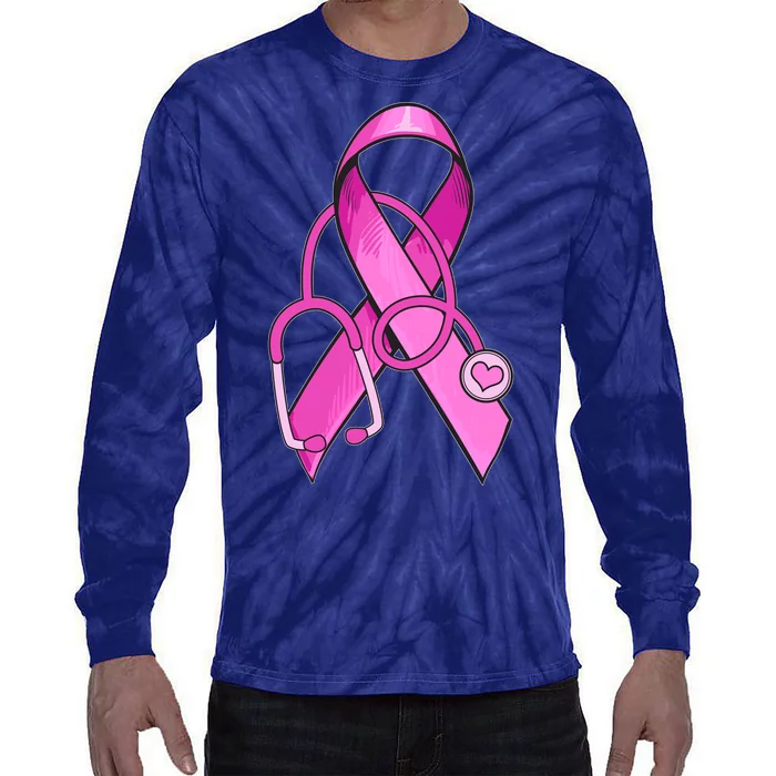 Breast Cancer Awareness Pink Ribbon Stethoscope Tie-Dye Long Sleeve Shirt