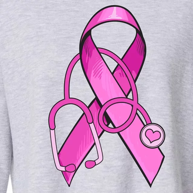 Breast Cancer Awareness Pink Ribbon Stethoscope Cropped Pullover Crew