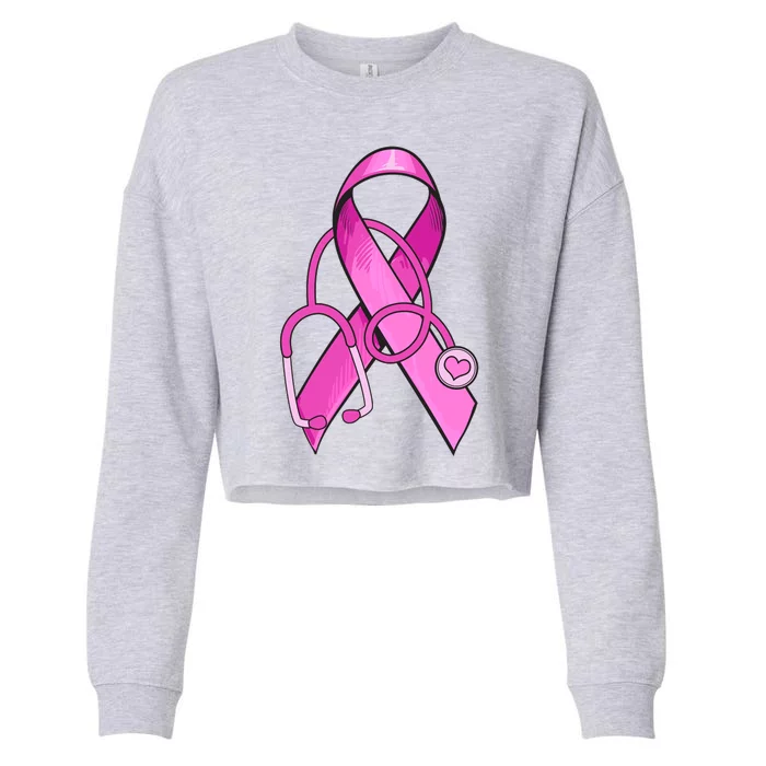 Breast Cancer Awareness Pink Ribbon Stethoscope Cropped Pullover Crew