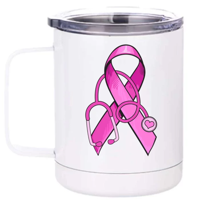 Breast Cancer Awareness Pink Ribbon Stethoscope Front & Back 12oz Stainless Steel Tumbler Cup