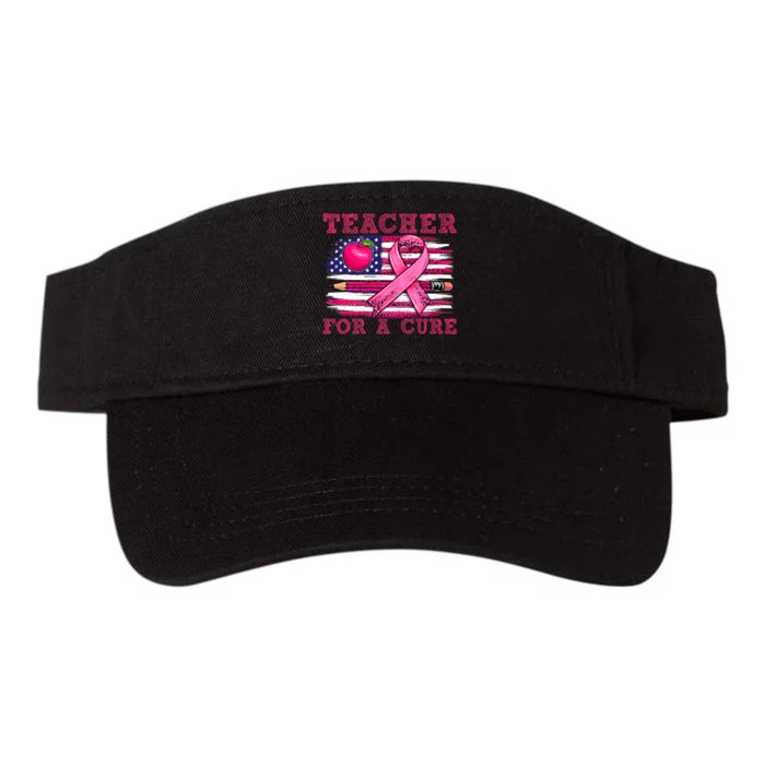 Breast Cancer Awareness Teacher For A Cure American Flag Valucap Bio-Washed Visor