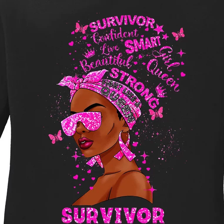 Breast Cancer Awareness Survivor Black Melanin Warrior Ladies Long Sleeve Shirt